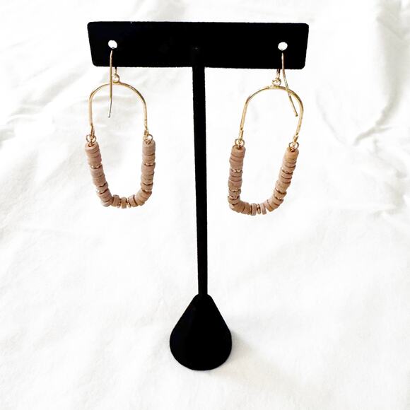 Wooden Disc Beaded Oval Arch Cutout Drop Earrings - Picture 4 of 7